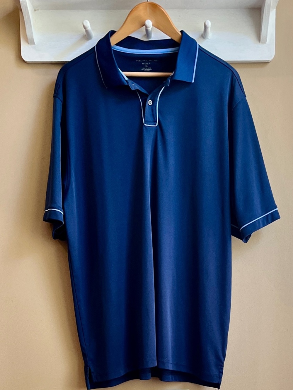 Nicklaus Golf Polo Shirt Navy Blue With Light Blue Piping XL